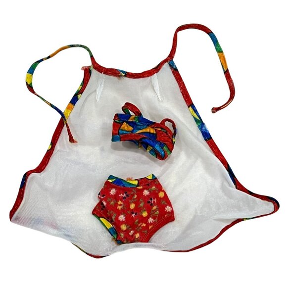 Vintage Barbie Red Floral Swimsuit & Cover-Up Set - Picture 2 of 3